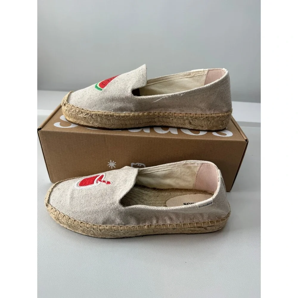 Soludos Watermelon Juice Platform Espadrilles Sand Linen Flats Womens 9 NEW